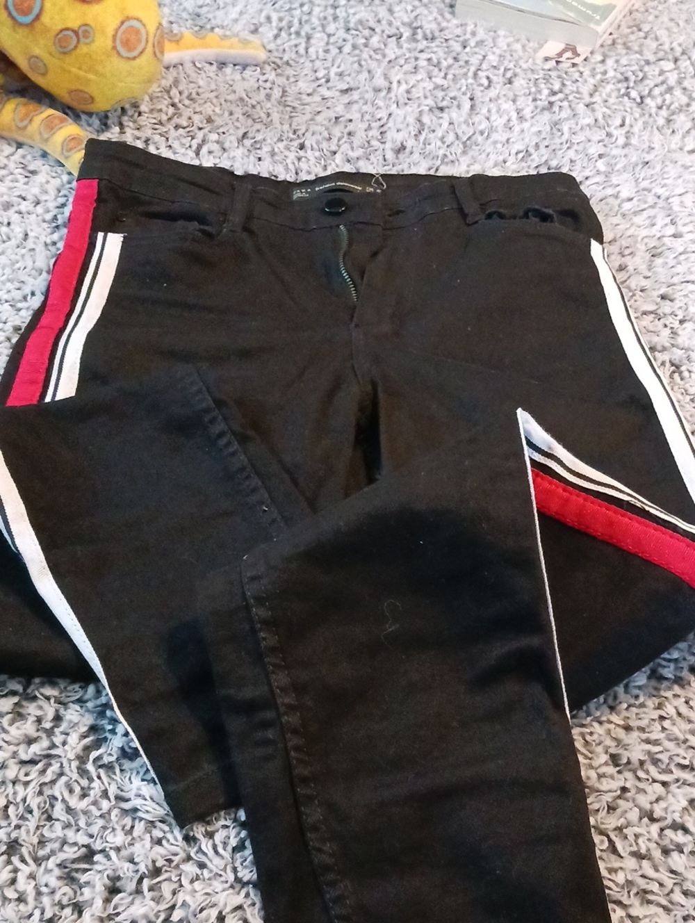 Zara Black Skinny Jeans with Red & White Side Stripes
